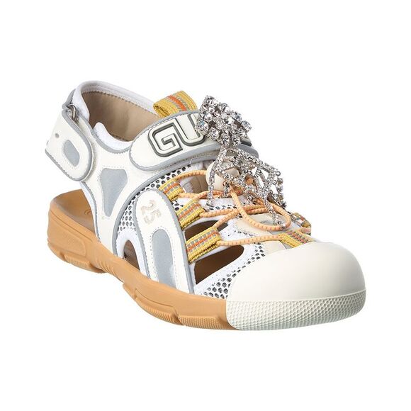Gucci Leather & Mesh Sandal, White - Picture 1 of 5